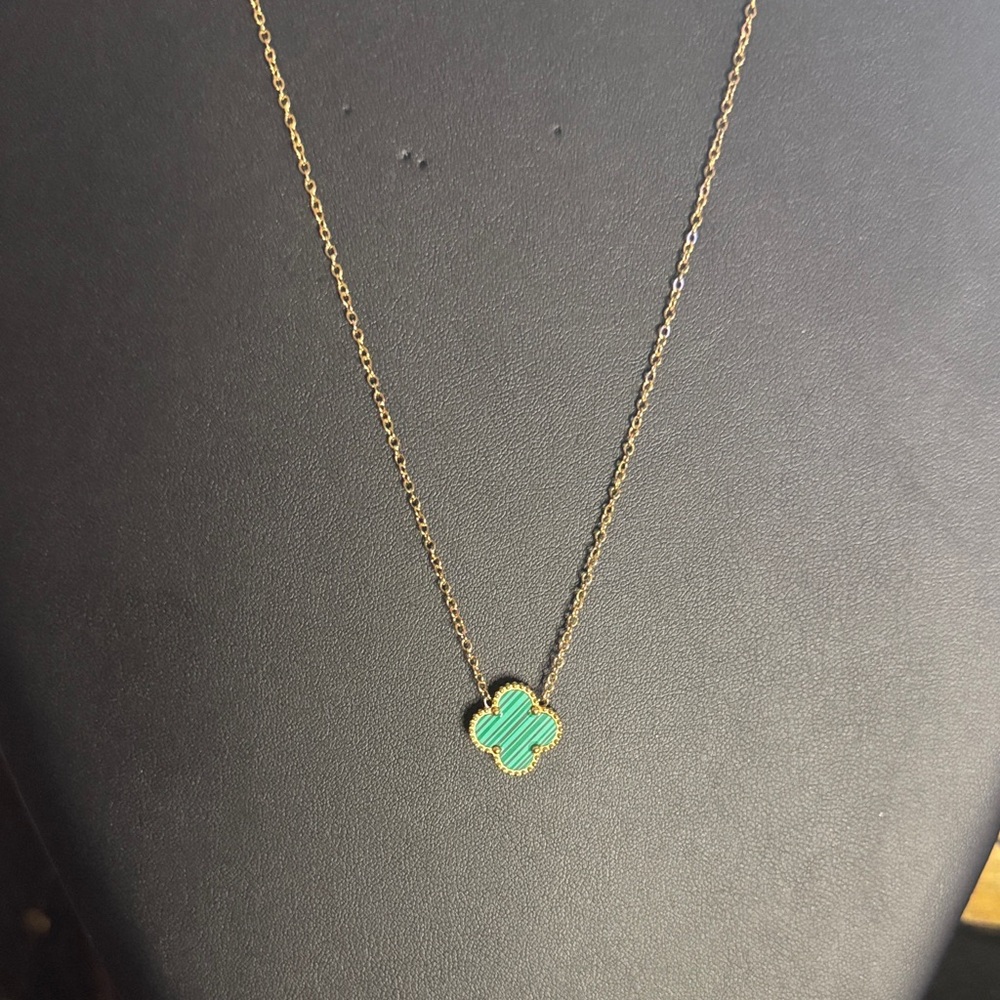Gold and Green Clover Necklace